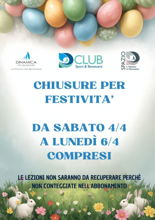 Chiusure per Pasqua 1 chiusure per FESTIVITA sabato 44 lunedi 64
